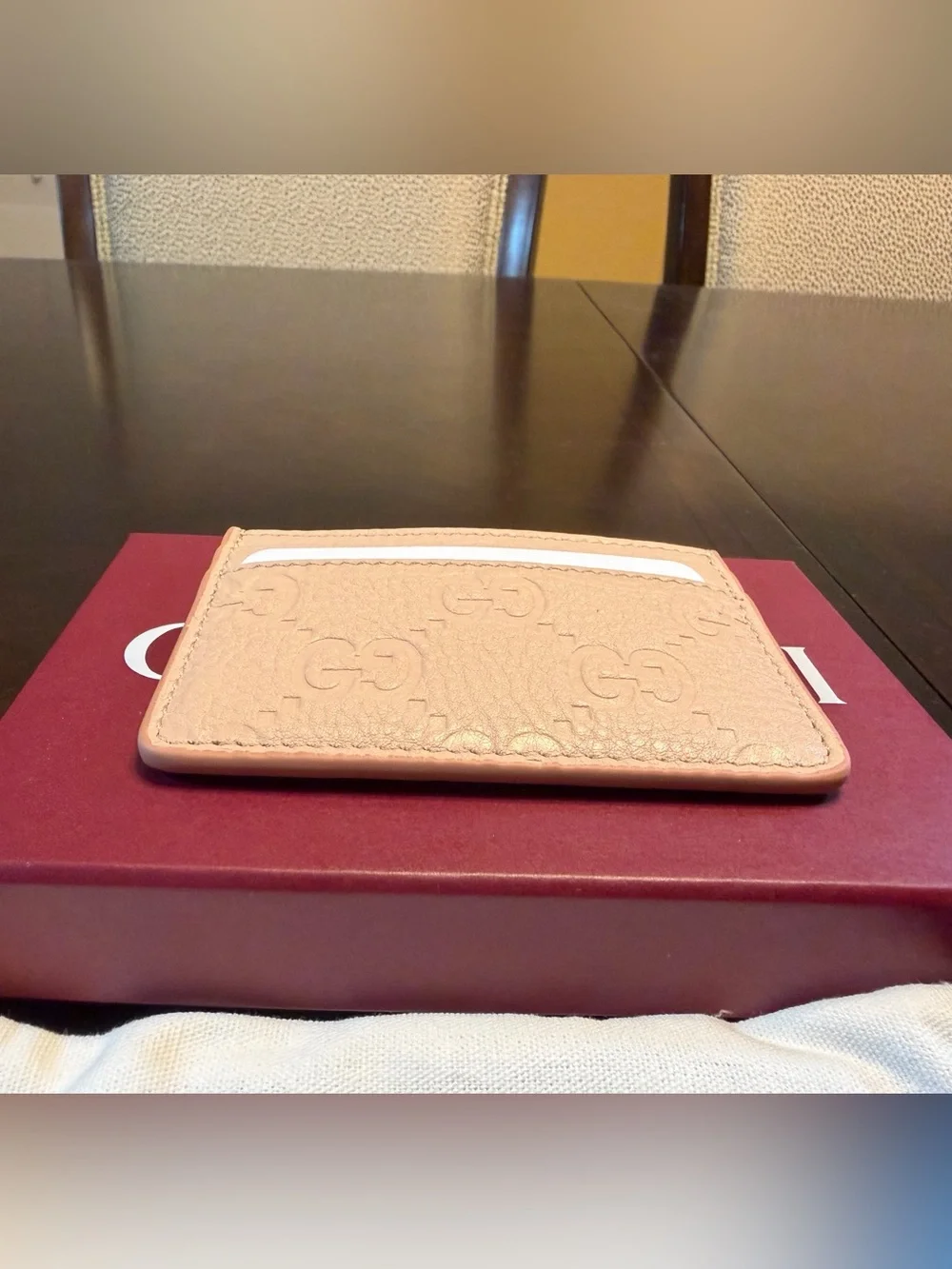 New Authentic Gucci GG Jumbo Logo Card Case Walllet Pink Leather